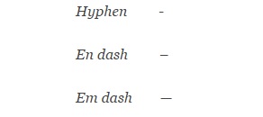 Hyphen vs dash