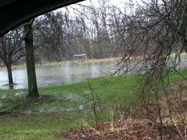 Flooded soccer field along Menomonee Parkway
