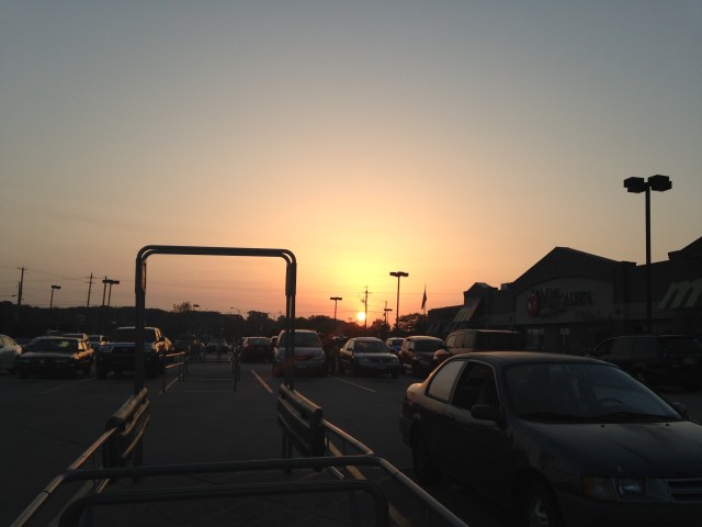 Sunset across parking lot