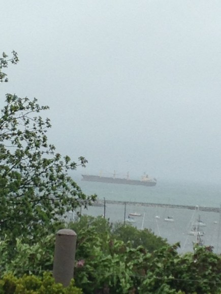 Ship on Lake Michigan, from Milwaukee bluff on a windy, rainy day katherinewikoff.com