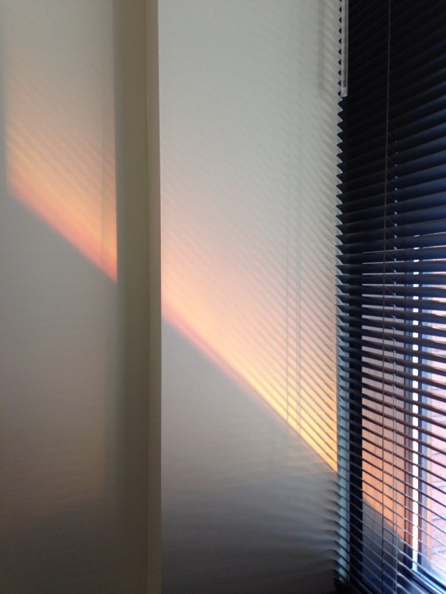 orange light slanting through Venetian blind