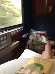 Enjoying the trip in an Amtrak bedroom