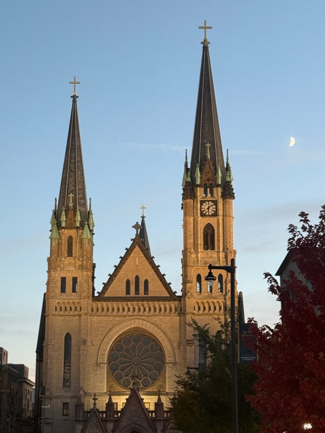 Moonrise over Church of the Gesu, 12th and Wisconsin, on the Marquette University campus in downtown Milwaukee