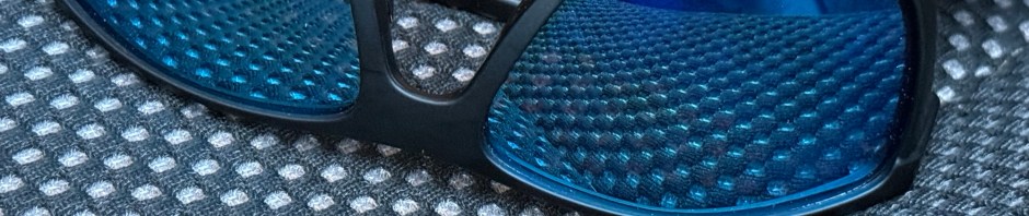 Sunglasses reflecting car seat "polka dot" pattern