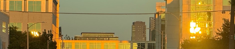 Brilliant sunset reflection on downtown Milwaukee office building windows